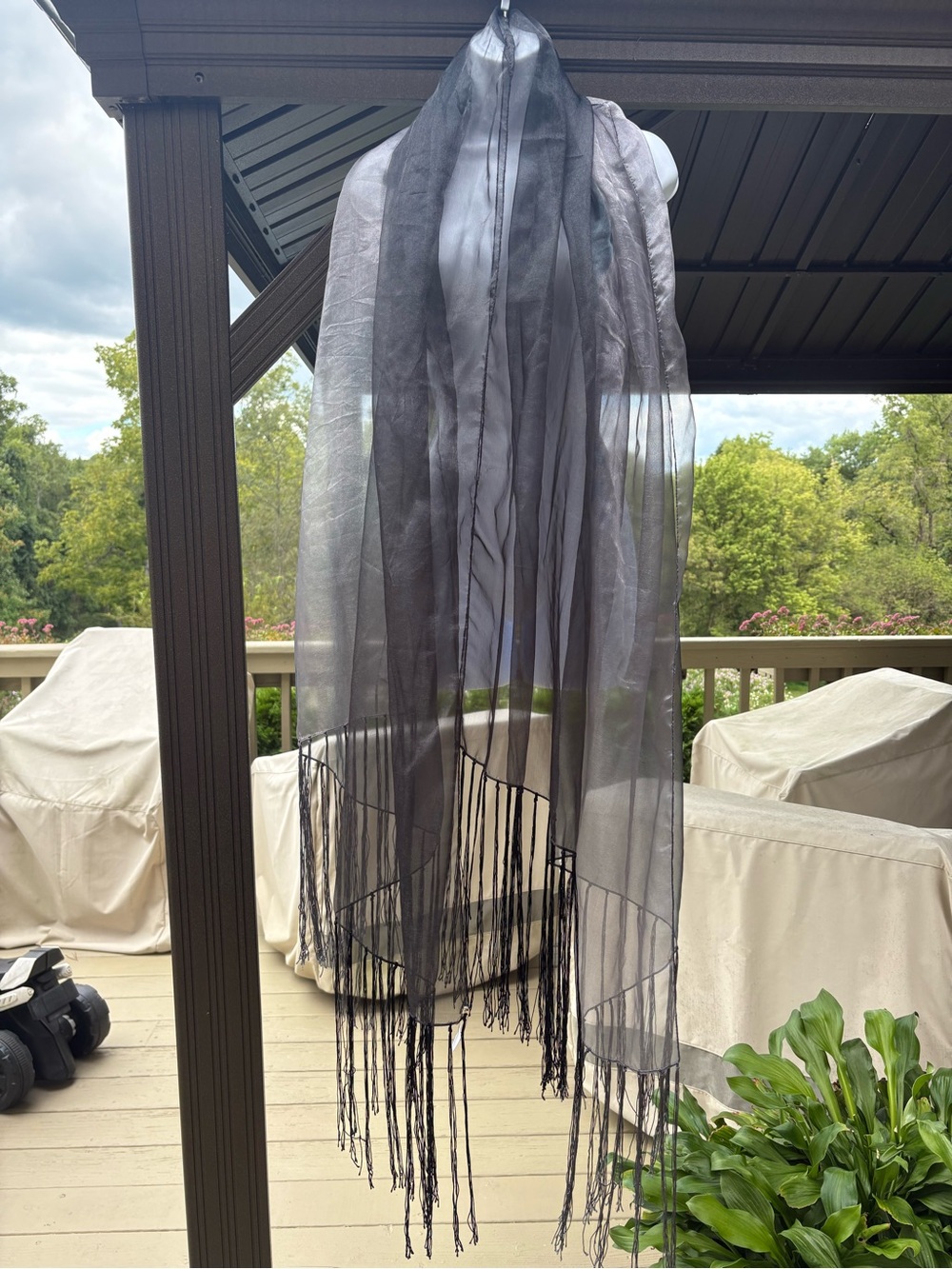 NWOT Sheer Voile Ombré Black Long Scarf/Shawl Lightweight Wrap, Size: 78” x 42”